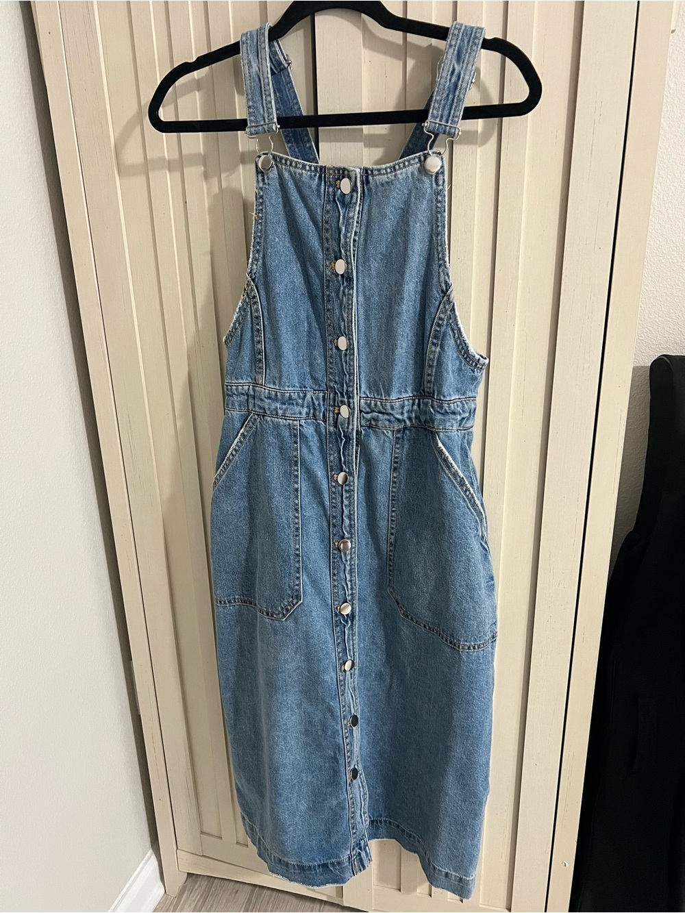 H&M Light Blue Denim Button-Front Overall Midi Dress